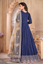 Navy Blue Taffeta Silk Anarkali Suit for Ladies with Thread and Sequins Embroidery