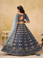 Navy Blue Art Silk Lehenga Choli for Indian & Pakistani Wedding Festival - Thread & Sequin Embroidery Work