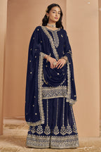 Navyblack Georgette Latest Plazo Design for Wedding with Embroidery