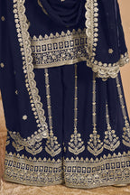 Navyblack Georgette Latest Plazo Design for Wedding with Embroidery
