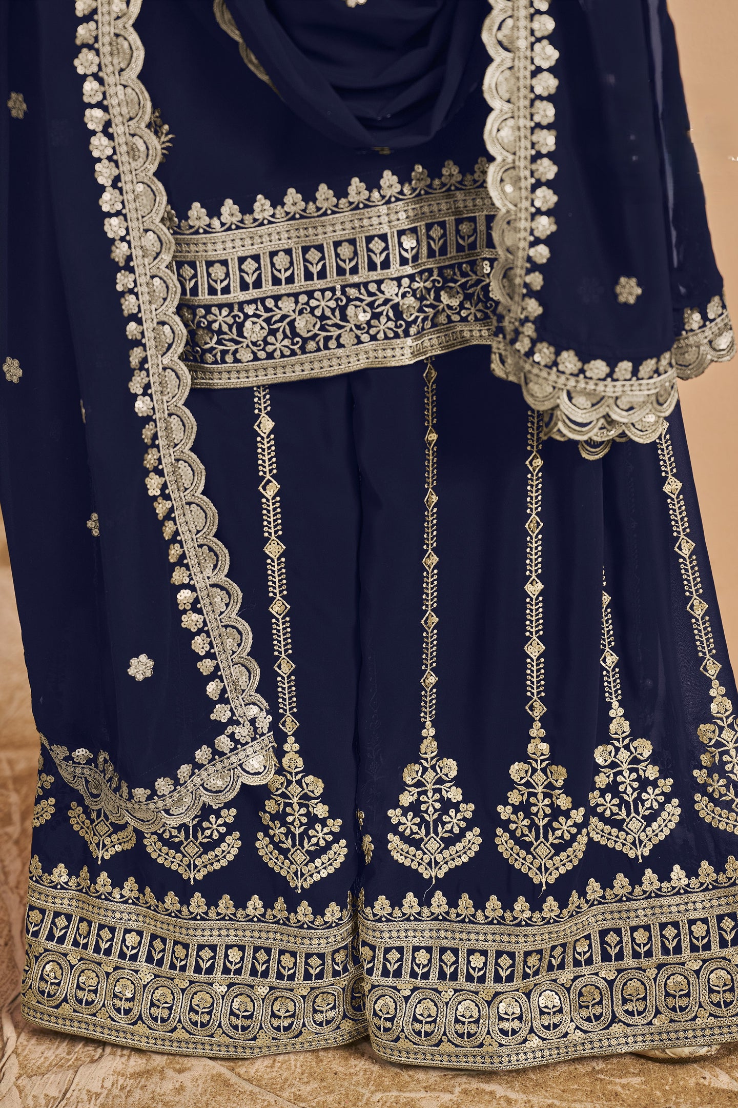 Navyblack Georgette Latest Plazo Design for Wedding with Embroidery