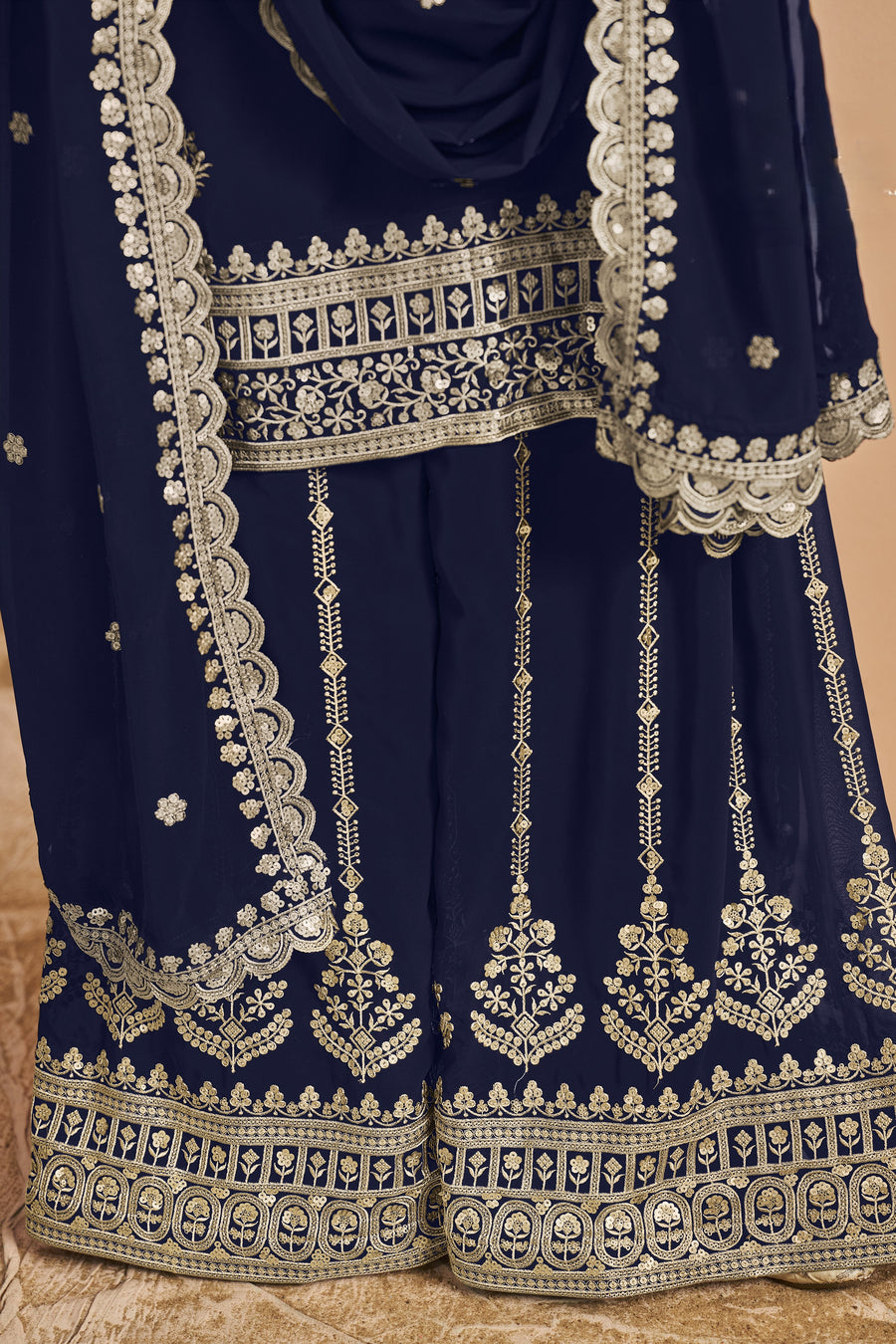Navyblack Georgette Latest Plazo Design for Wedding with Embroidery