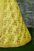 Yellow Slub Silk Lehenga Choli For Indian Festivals & Pakistani Weddings Dress - Sequence Embroidery Work, Zari Work