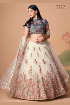 Off White Art Silk Lehenga Choli For Indian & Pakistani Wedding Festival - Sequins & Thread Embroidery Work, Zari Work, Real Mirror Work, Mirr