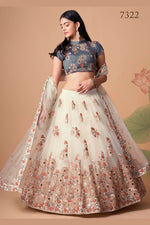 Off White Art Silk Lehenga Choli For Indian & Pakistani Wedding Festival - Sequins & Thread Embroidery Work, Zari Work, Real Mirror Work, Mirr