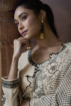 Off White Chinon Silk Kameez with Pant For Indian Festivals & Weddings - Embroidery Work