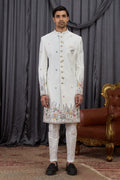 White Jacquard Wedding Kurta for Men & Pajama Sherwani