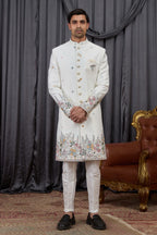 White Jacquard Wedding Kurta for Men & Pajama Sherwani