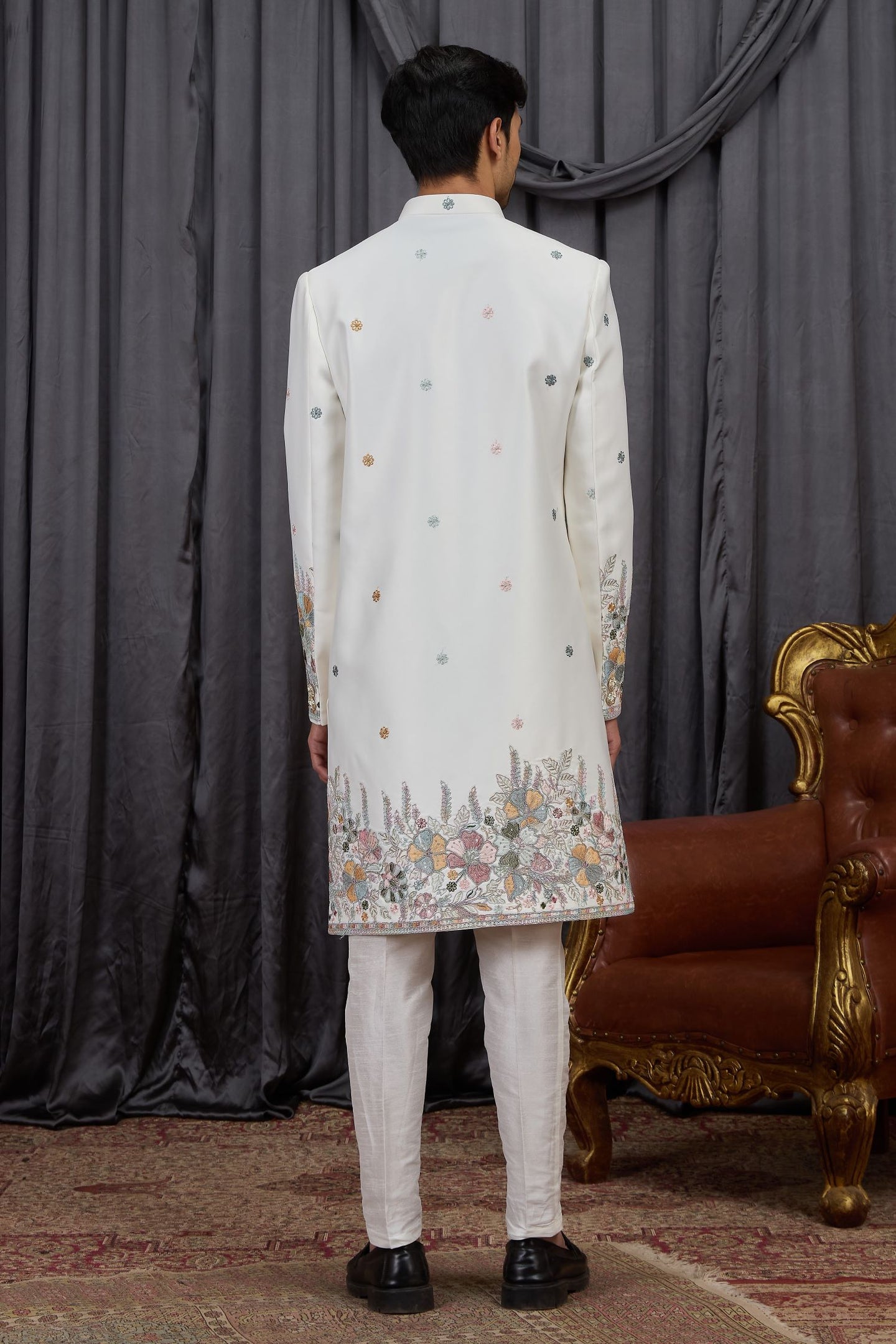 White Jacquard Wedding Kurta for Men & Pajama Sherwani