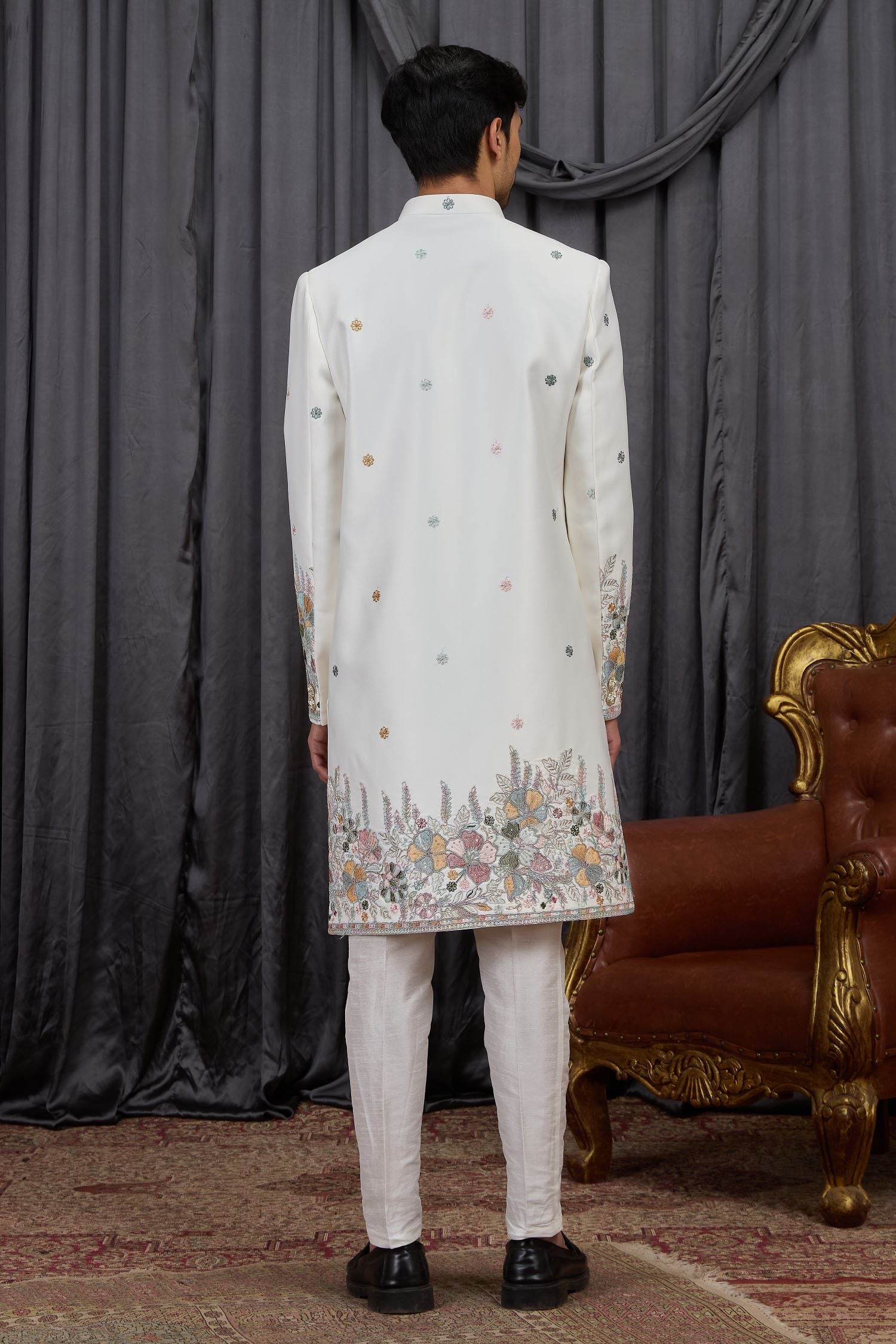 White Jacquard Wedding Kurta for Men & Pajama Sherwani
