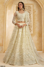 Off White Net Lehenga Choli For Wedding Guest in Indian Festivals & Pakistani Weddings Dress - Thread Embroidery Work, Stone Work
