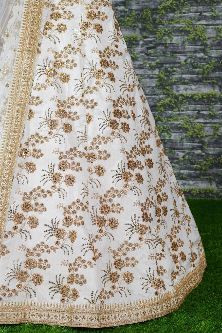 White Slub Silk Lehenga Choli For Indian Festivals & Pakistani Weddings Dress - Sequence Embroidery Work, Zari Work