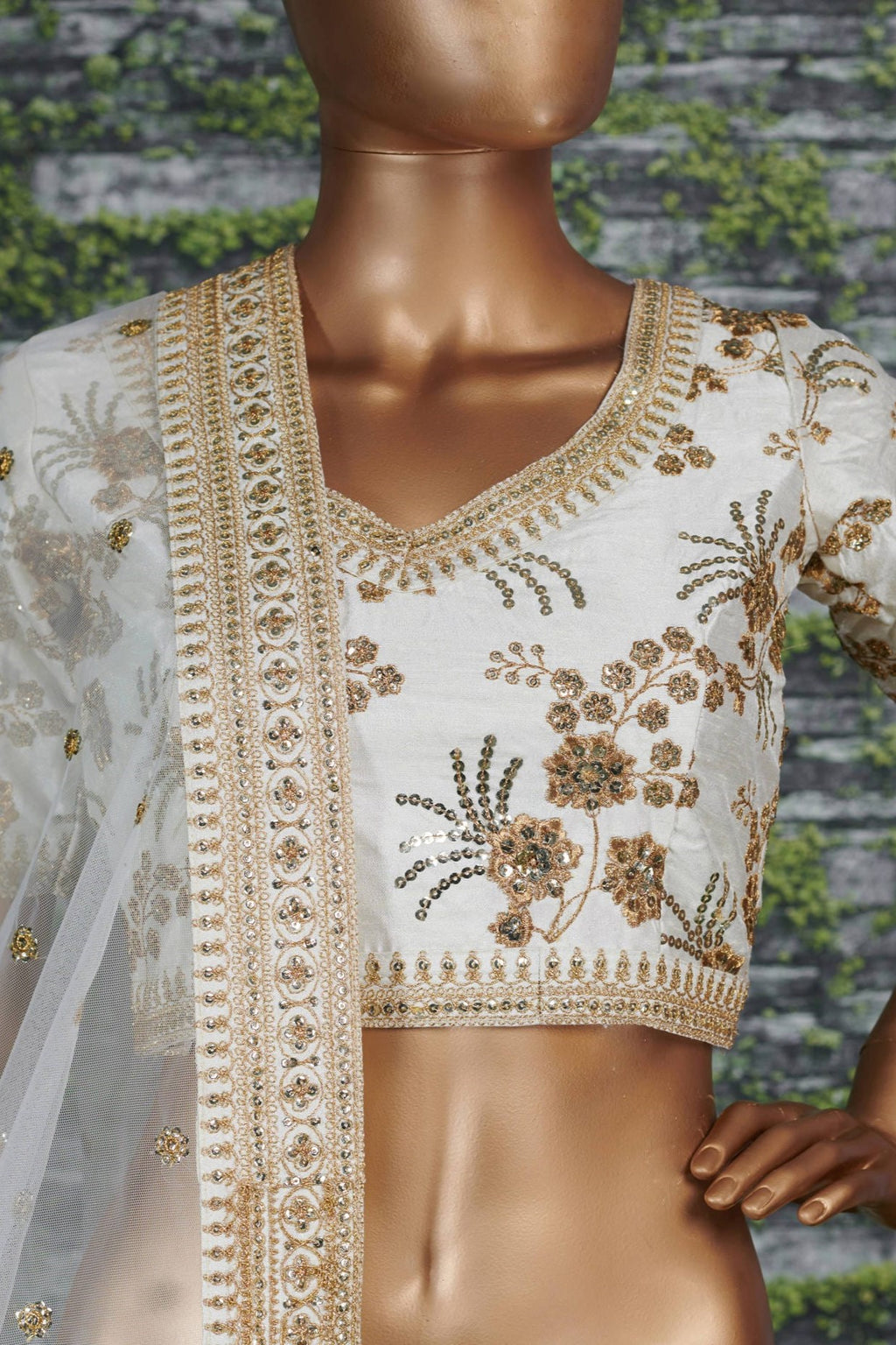 White Slub Silk Lehenga Choli For Indian Festivals & Pakistani Weddings Dress - Sequence Embroidery Work, Zari Work