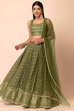 Green Georgette Lehenga Choli for Mehendi with Sequins and Thread Embroidery Work
