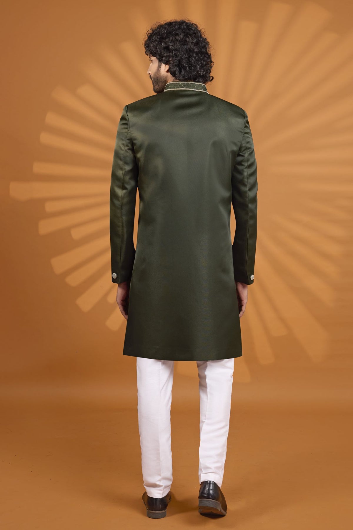 Dark Green Art Silk Indian Wedding Outfit Man with Embroidery Kurta Pajama