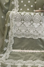 Olive Green Georgette Kameez With Pant For Indian & Pakistani Wedding Festival - Embroidery Work