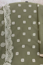 Olive Green Georgette Kameez With Pant For Indian & Pakistani Wedding Festival - Embroidery Work