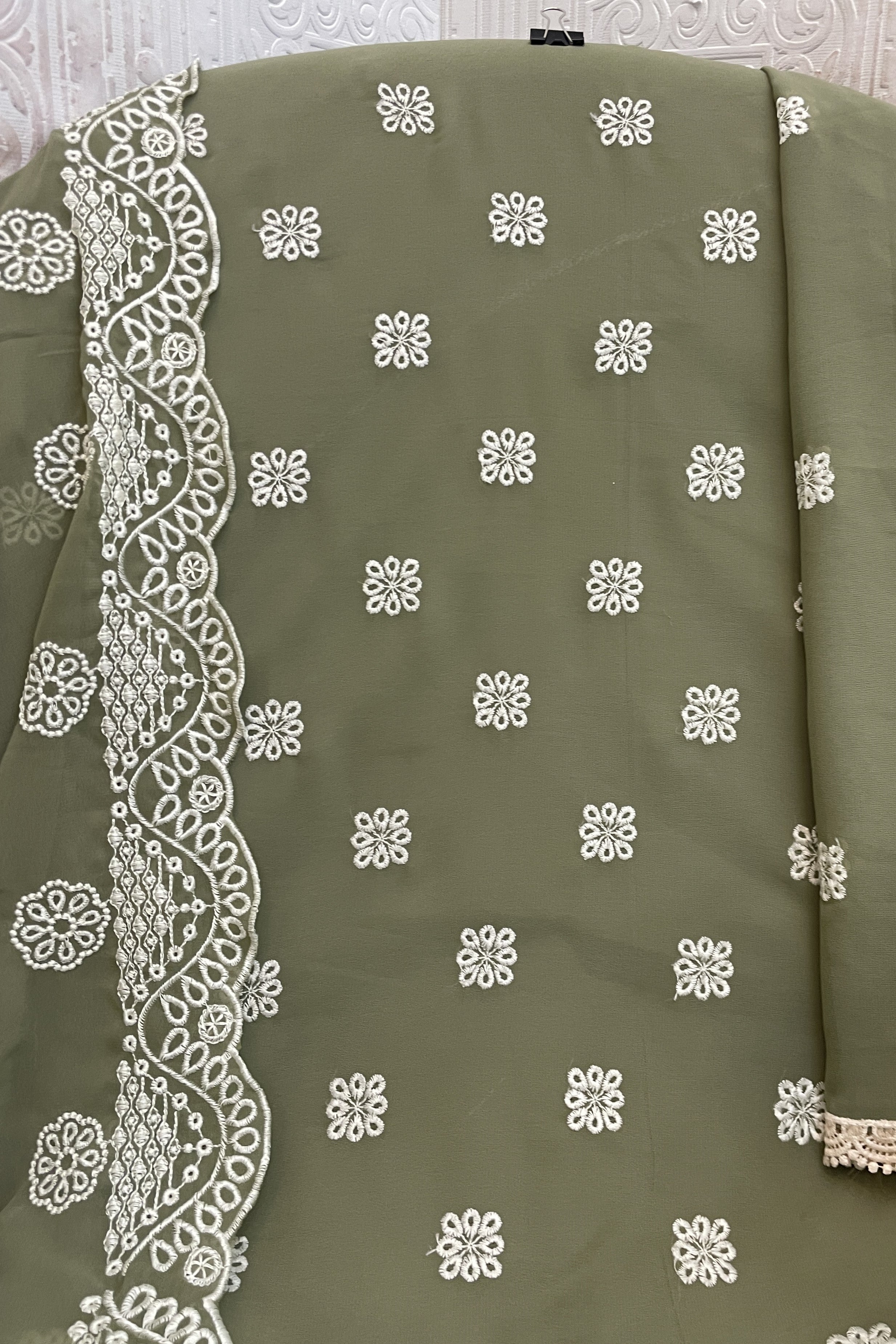 Olive Green Georgette Kameez With Pant For Indian & Pakistani Wedding Festival - Embroidery Work