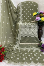 Olive Green Georgette Kameez With Pant For Indian & Pakistani Wedding Festival - Embroidery Work