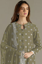 Olive Green Georgette Kameez With Pant For Indian & Pakistani Wedding Festival - Embroidery Work