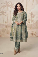 Olive Green Simmer Silk Kameez With Pant For Indian & Pakistani Wedding Festival - Embroidery Work