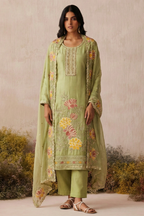 Mahendi Shimmer Silk Embroidered Pakistani Dress Kameez and Pant