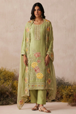 Olive Shimmer Silk Embroidered Pakistani Dress Kameez and Pant