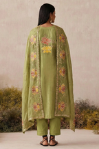 Mahendi Shimmer Silk Embroidered Pakistani Dress Kameez and Pant