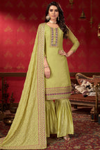 Light Yellow Georgette Sharara For Indian Festivals & Pakistani Weddings -Embroidery Work