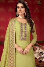 Light Yellow Georgette Sharara For Indian Festivals & Pakistani Weddings -Embroidery Work