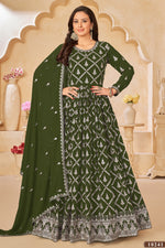Olive Georgette Anarkali Wear With Sequins Embroidery Work