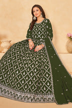 Olive Georgette Anarkali Wear With Sequins Embroidery Work
