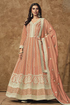 Orange Chinon Silk Anarkali Dress for Wedding with Sequins Embroidery