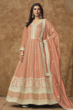 Orange Chinon Silk Anarkali Dress for Wedding with Sequins Embroidery