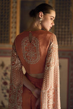 Orange Chinon Silk Plazo Suit For Indian Weddings & Pakitani Festival - Embroidery Work
