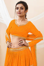 Orange Georgette Full Sleeve Lehenga Choli For Indian & Pakistani Wedding Festival - Print Work