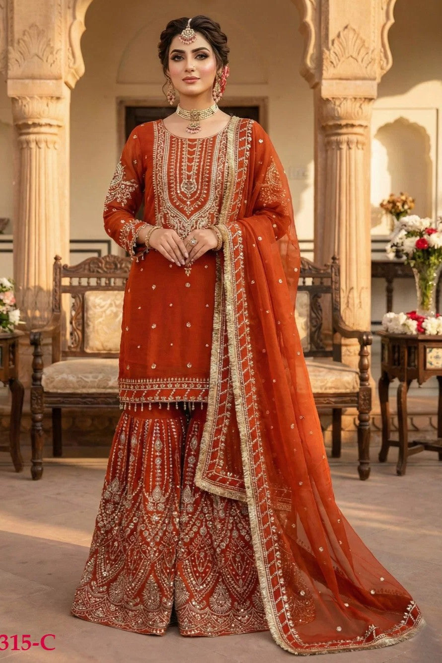 Orange Georgette Plazo Style Sangeet Outfit for Women in Sequins Work