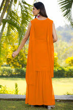 Orange Georgette Sharara Suit For Women Indian Festivals & Weddings - Embroidery Work