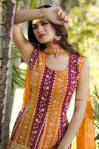 Orange Georgette Sharara Suit For Women Indian Festivals & Weddings - Embroidery Work