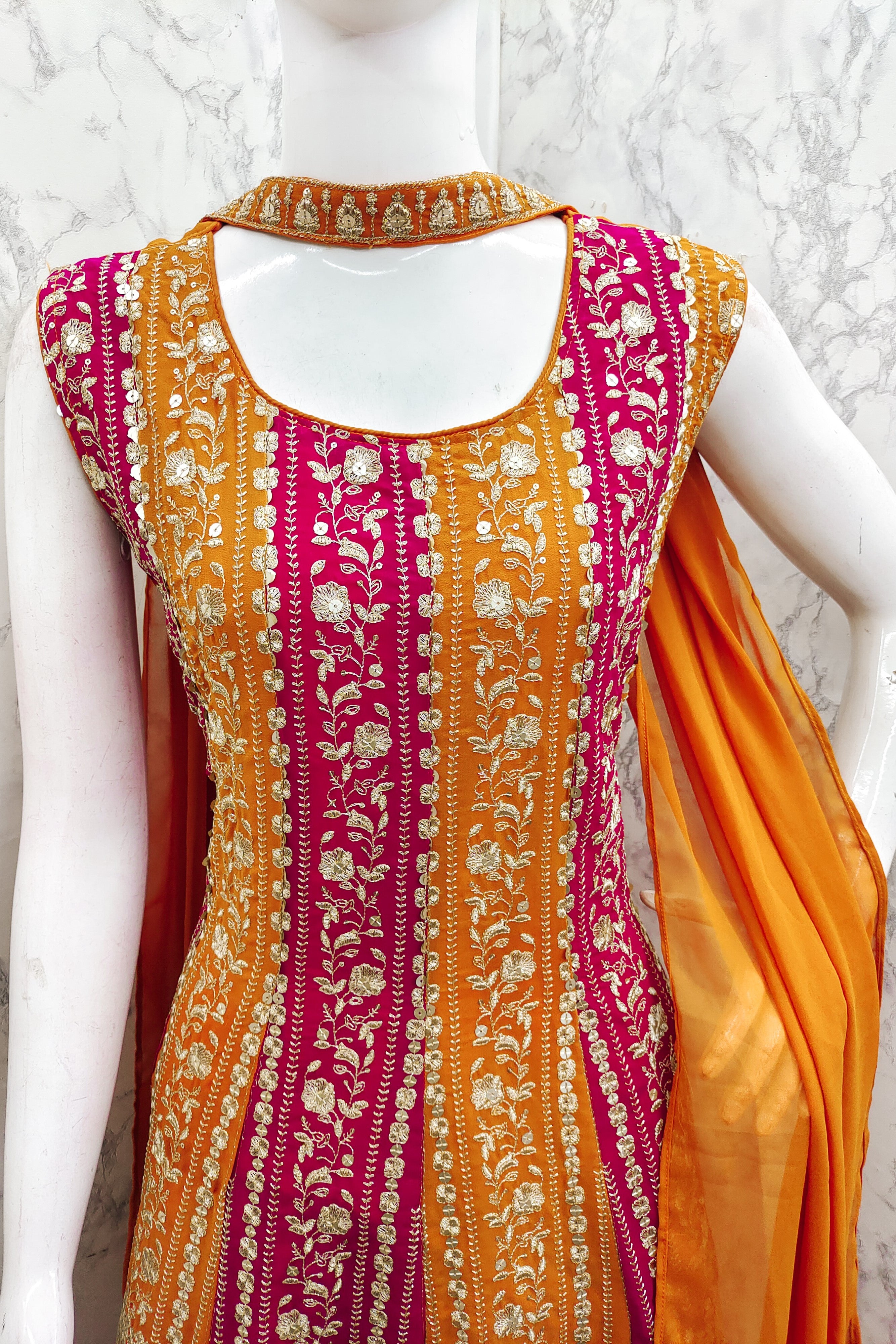 Orange Georgette Sharara Suit For Women Indian Festivals & Weddings - Embroidery Work