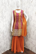 Orange Georgette Sharara Suit For Women Indian Festivals & Weddings - Embroidery Work