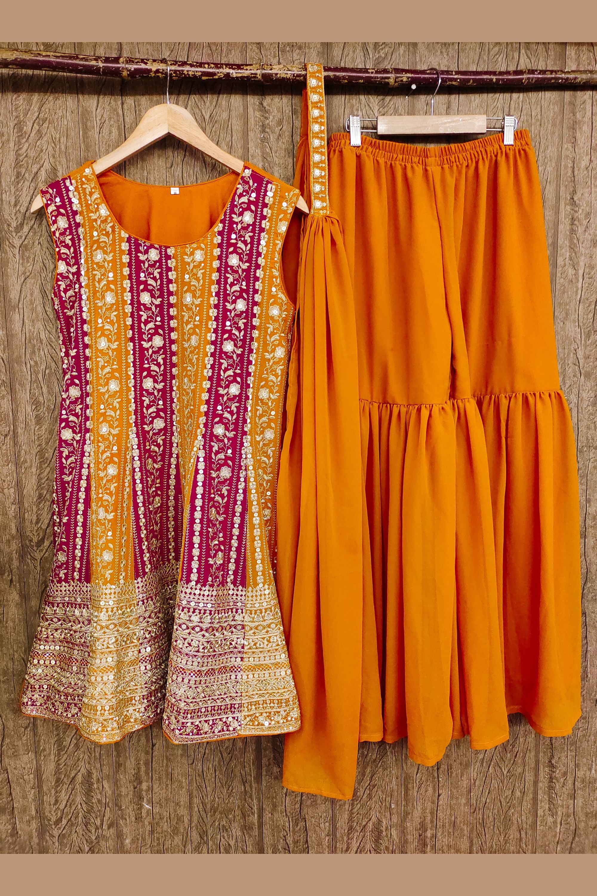 Orange Georgette Sharara Suit For Women Indian Festivals & Weddings - Embroidery Work