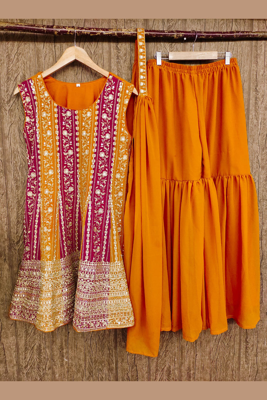 Orange Georgette Sharara Suit For Women Indian Festivals & Weddings - Embroidery Work