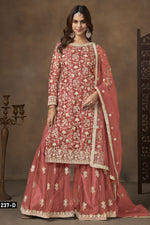 Orange Net Plazo Suits for Wedding with Sequins Embroidery