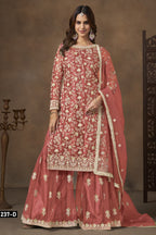 Orange Net Plazo Suits for Wedding with Sequins Embroidery