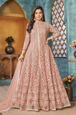 Orange Net Anarkali Indian Party Wear Dresses with Sequins and Thread Embroidery Work