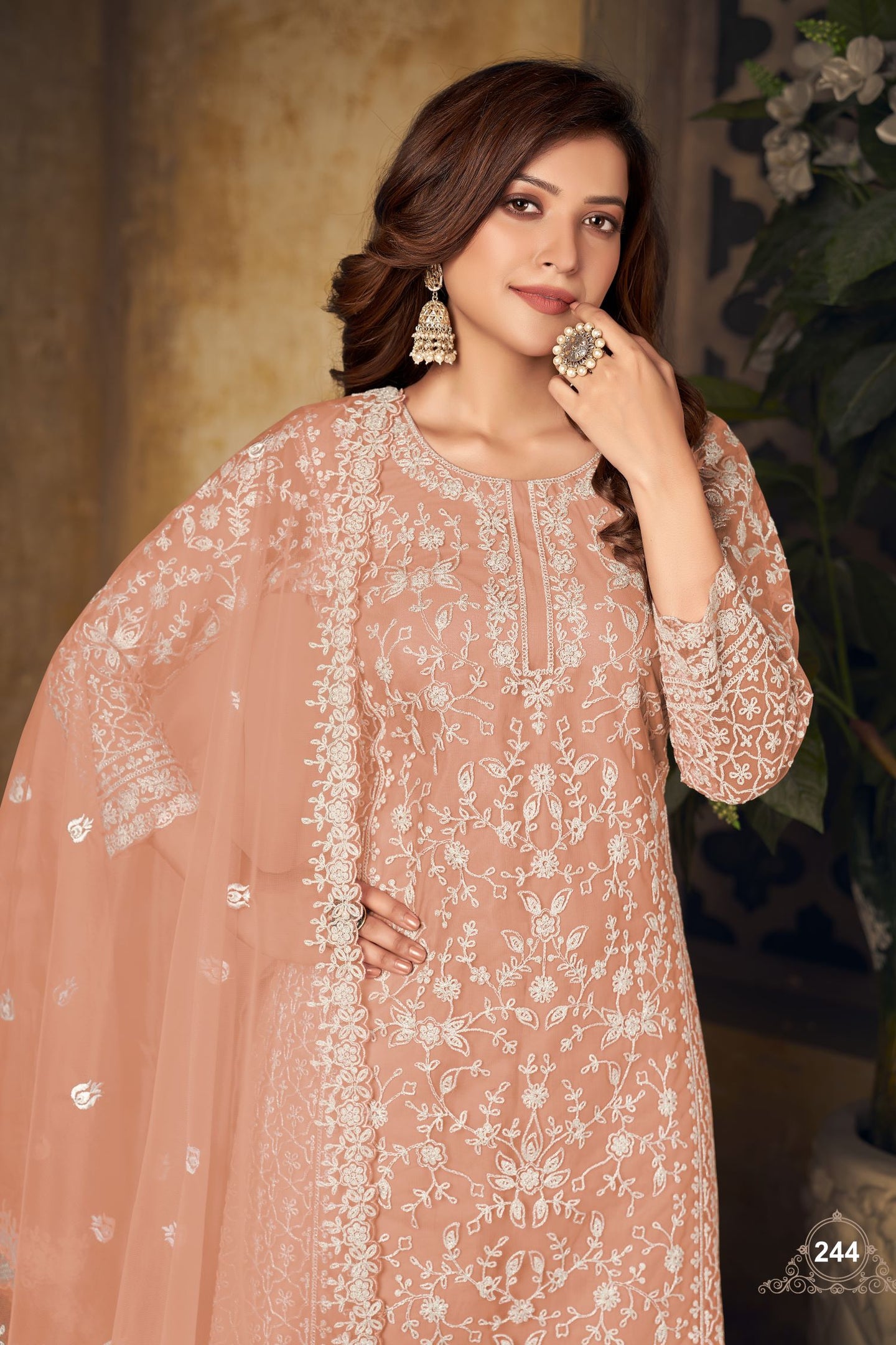 Orange Net Thread Embroidery Plazo for Sangeet Outfits for Women