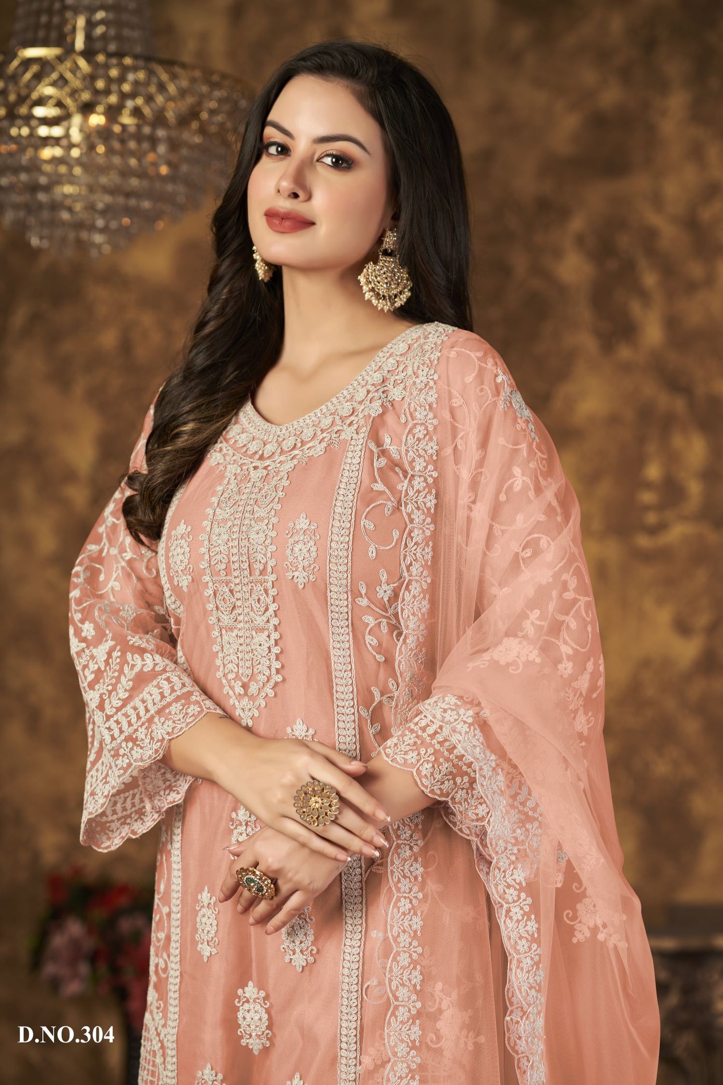 Orange Net Plazo With Thread Work Pakistani Style Wedding Dresses