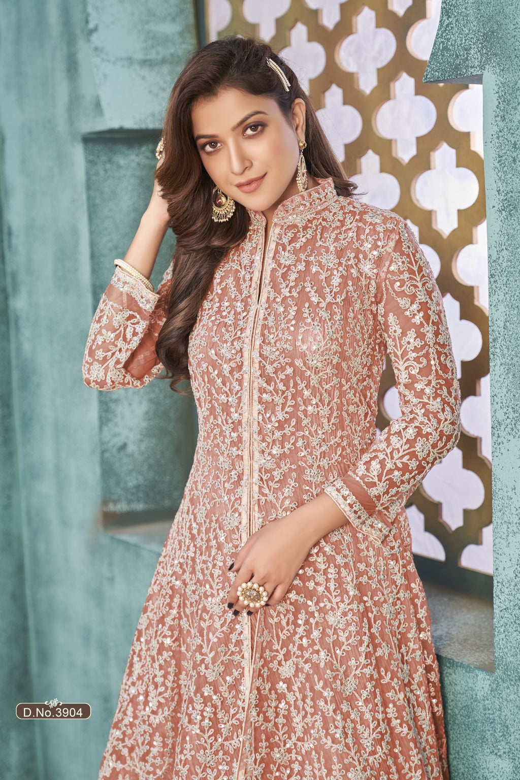 Orange Net Anarkali Indian Party Wear Dresses with Sequins and Thread Embroidery Work
