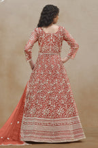 Orange Net Dori Work Anarkali Wedding Guest Suit